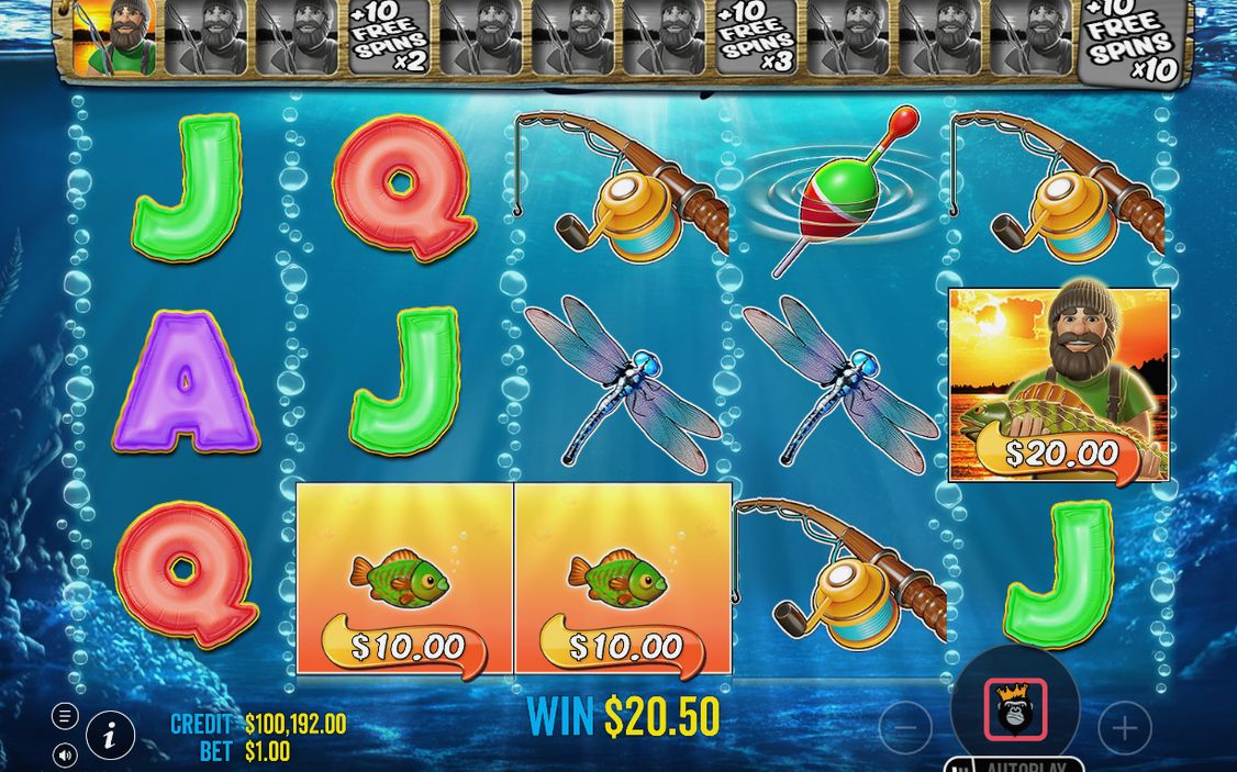 Free Spins: special reels with Fisherman Wild on every reel