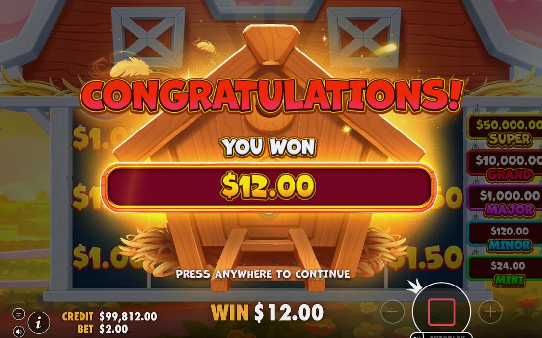 Win screen after a round with the total in A$